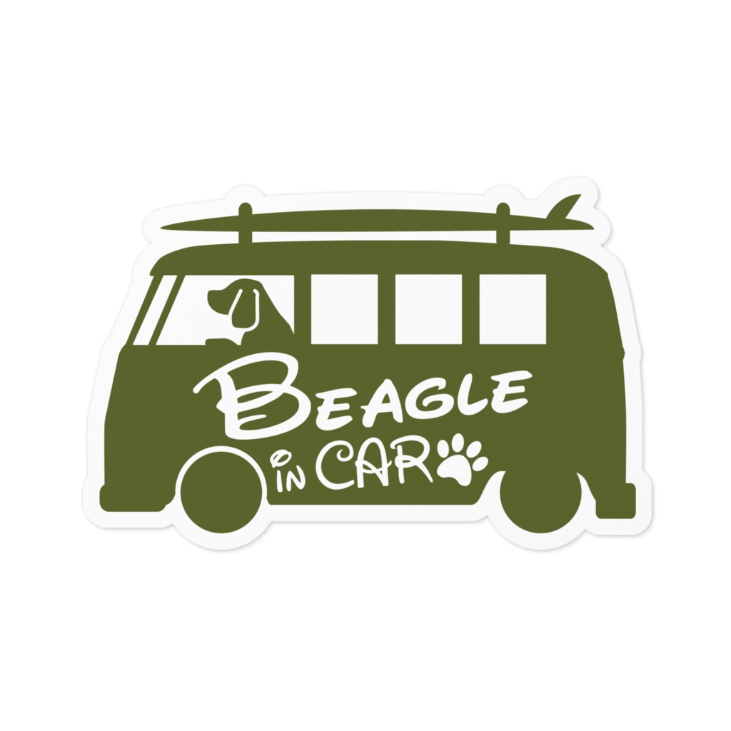 【プリントステッカー】Beagle IN CAR　オリーブグリーン
