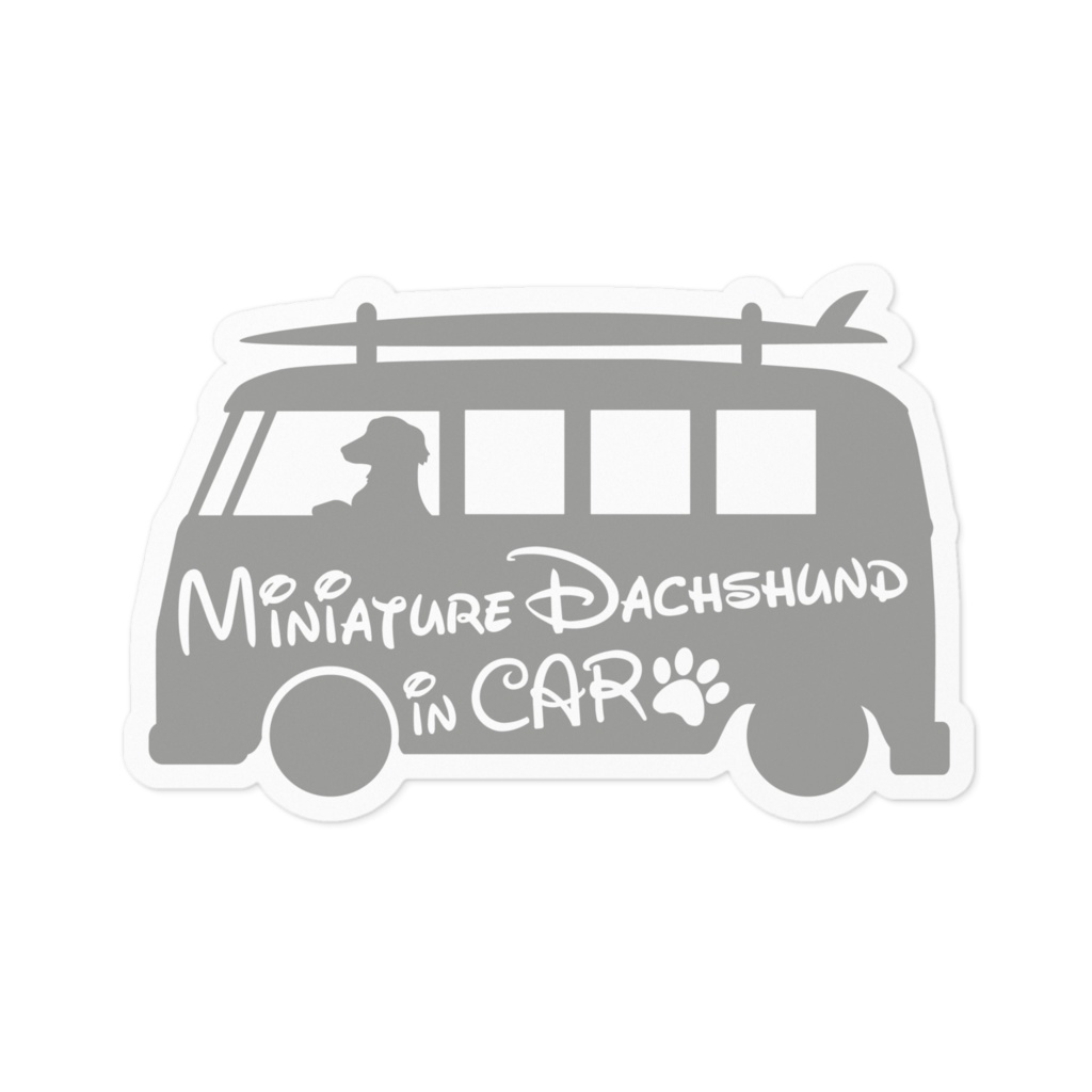 【プリントステッカー】Miniature Dachshund in CAR　アッシュグレー