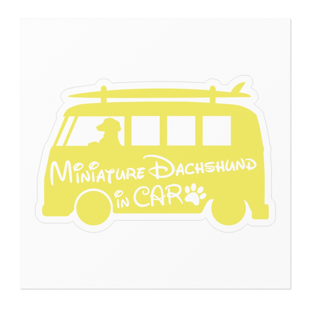 【プリントステッカー】Miniature Dachshund in CAR ミモザイエロー