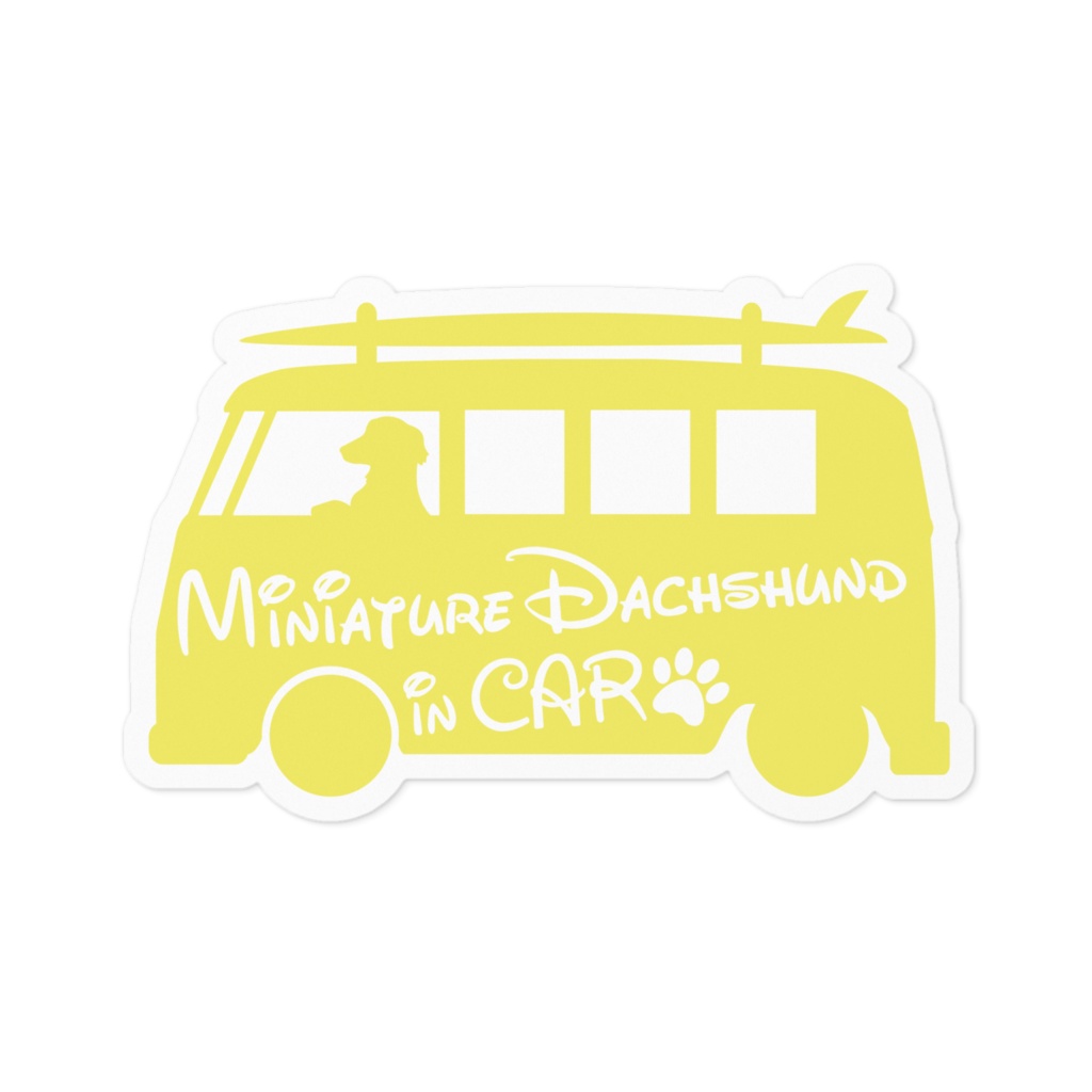 【プリントステッカー】Miniature Dachshund in CAR　ミモザイエロー