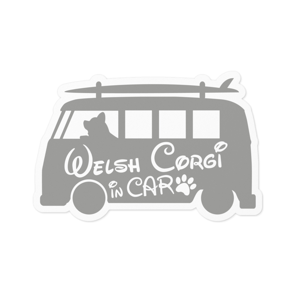 【プリントステッカー】WelshCorgi in CAR　アッシュグレー