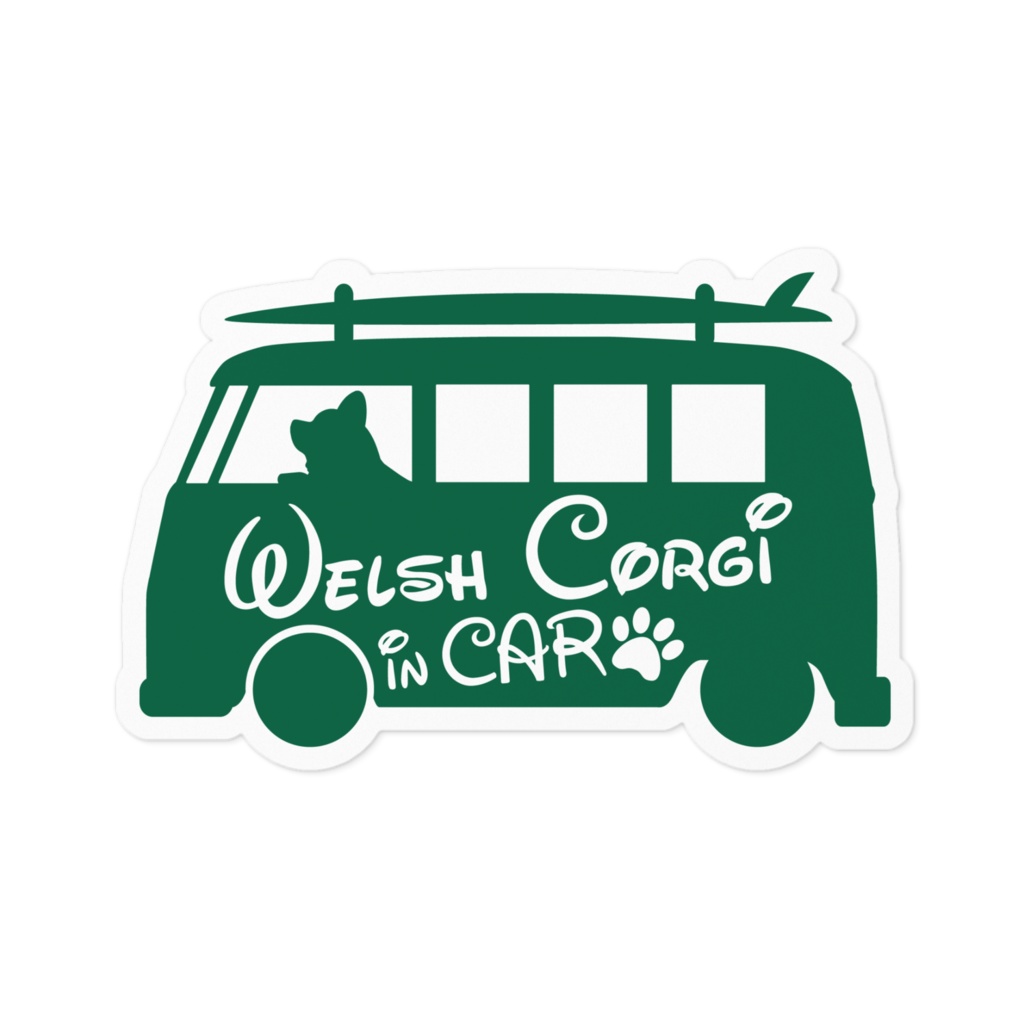 【プリントステッカー】WelshCorgi in CAR ホーリーグリーン