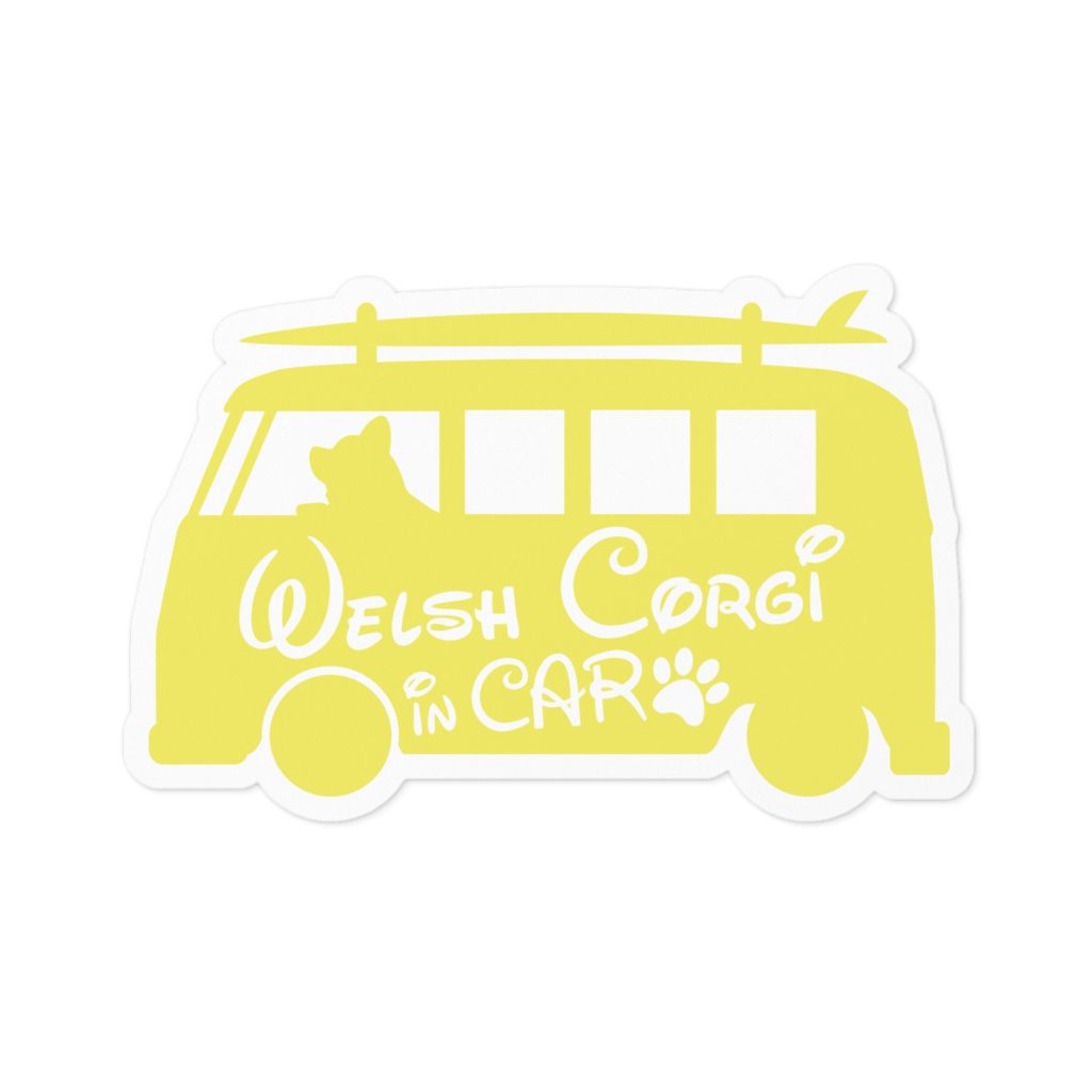 【プリントステッカー】WelshCorgi in CAR　ミモザイエロー