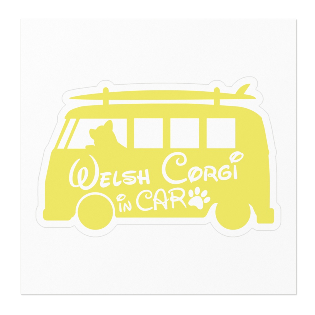 【プリントステッカー】WelshCorgi in CAR ミモザイエロー