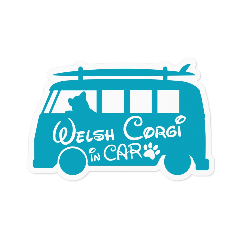 【プリントステッカー】WelshCorgi in CAR ターコイズブルー
