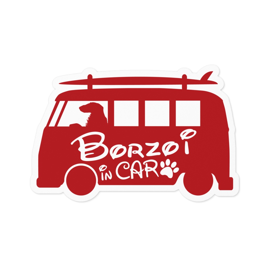 【プリントステッカー】Borzoi in CAR　クイーンレッド