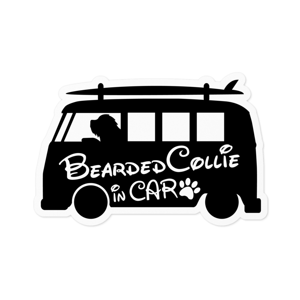 【プリントステッカー】 Bearded Collie in CAR　ウィッチブラック
