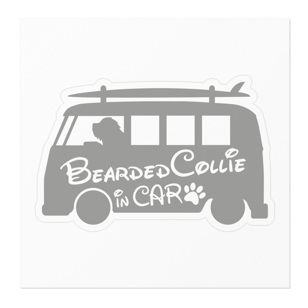 【プリントステッカー】 Bearded Collie in CAR アッシュグレー