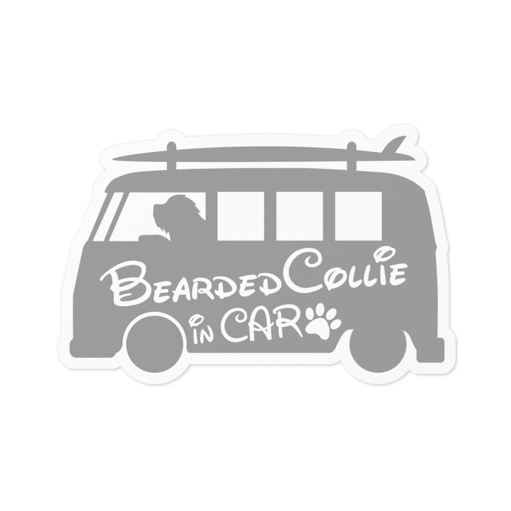 【プリントステッカー】 Bearded Collie in CAR アッシュグレー