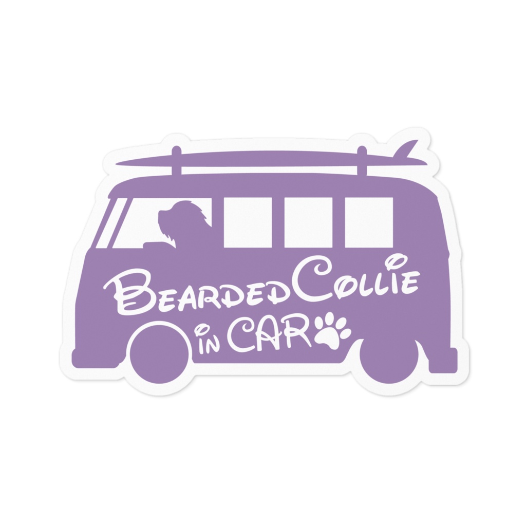【プリントステッカー】 Bearded Collie in CAR　ラベンダーモーブ