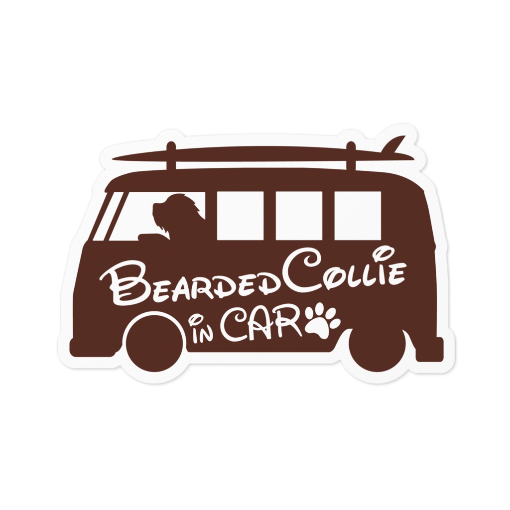 【プリントステッカー】 Bearded Collie in CAR　ショコラブラウン