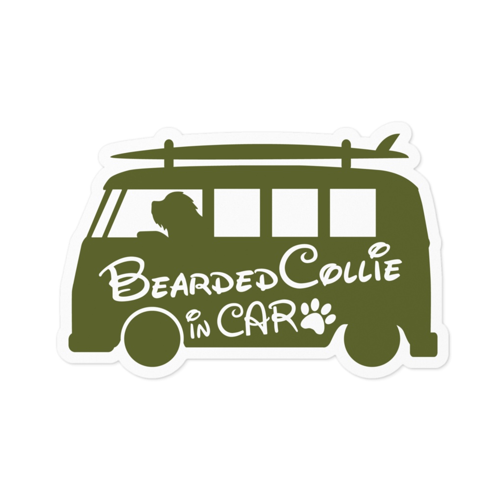 【プリントステッカー】 Bearded Collie in CAR　オリーブグリーン