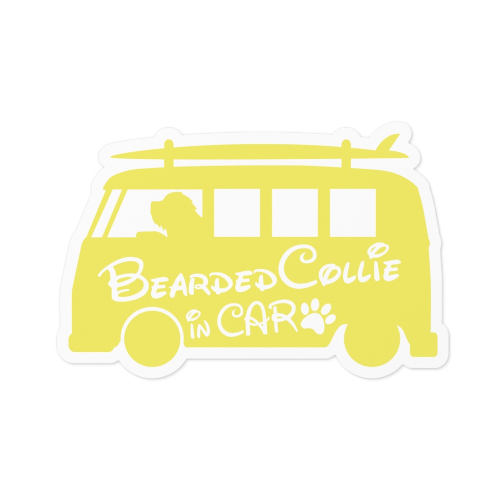 【プリントステッカー】 Bearded Collie in CAR　ミモザイエロー