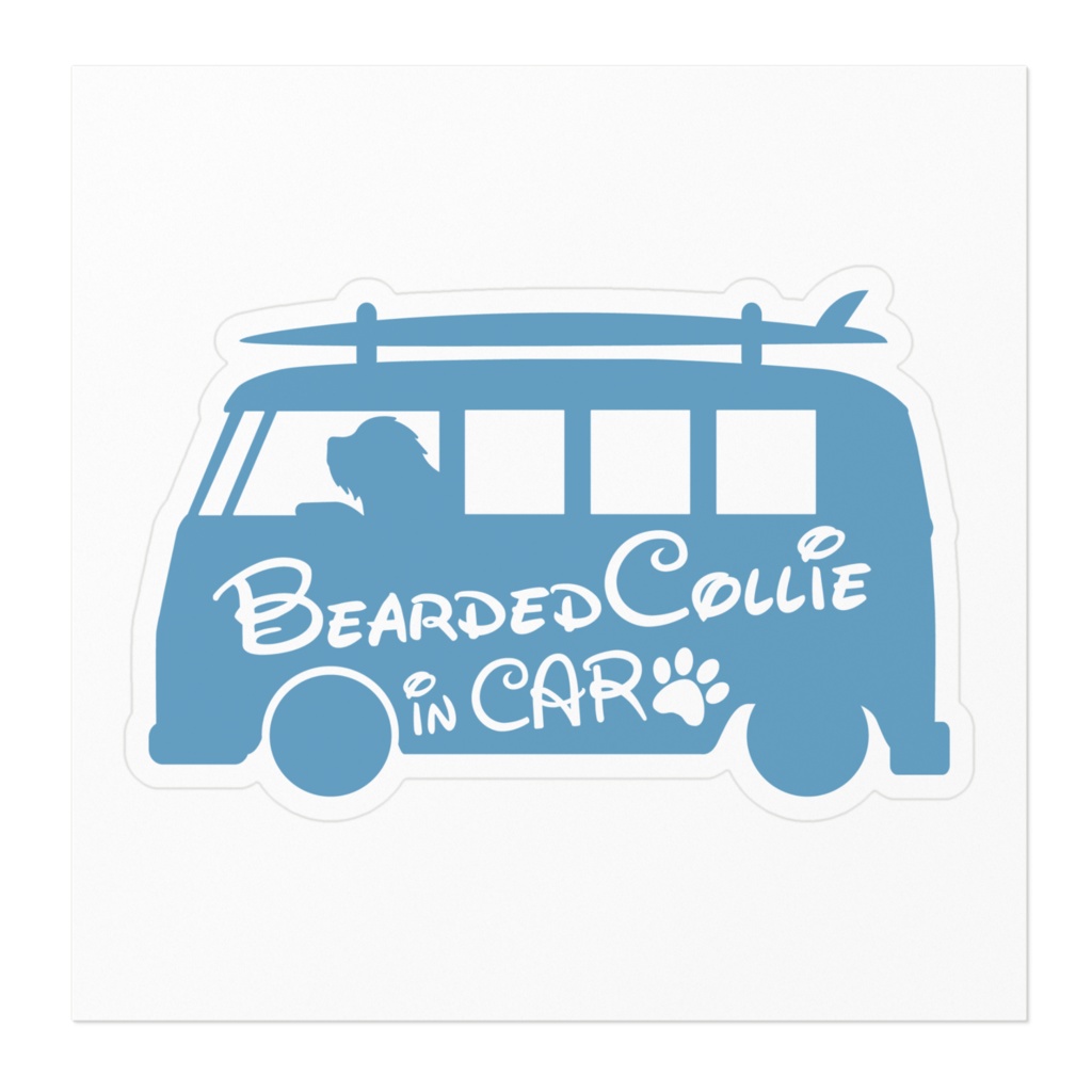 【プリントステッカー】 Bearded Collie in CAR チョークブルー