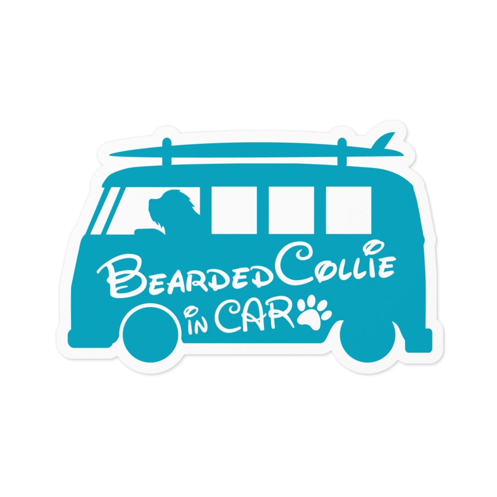 【プリントステッカー】 Bearded Collie in CAR　ターコイズブルー