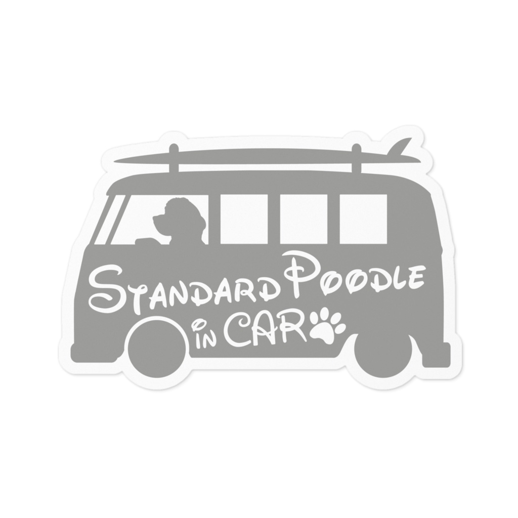 【プリントステッカー】 Standard Poodle in CAR アッシュグレー