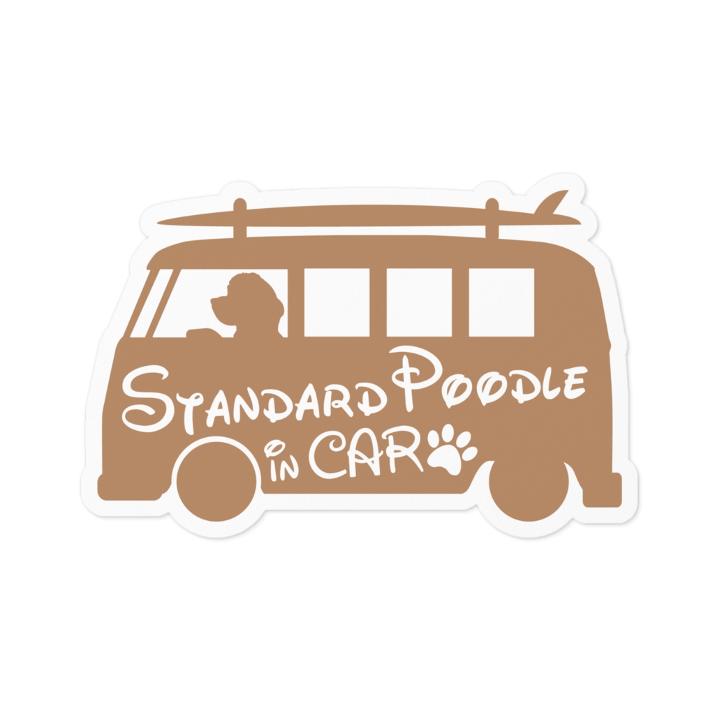 【プリントステッカー】 Standard Poodle in CAR　シナモンブラウン