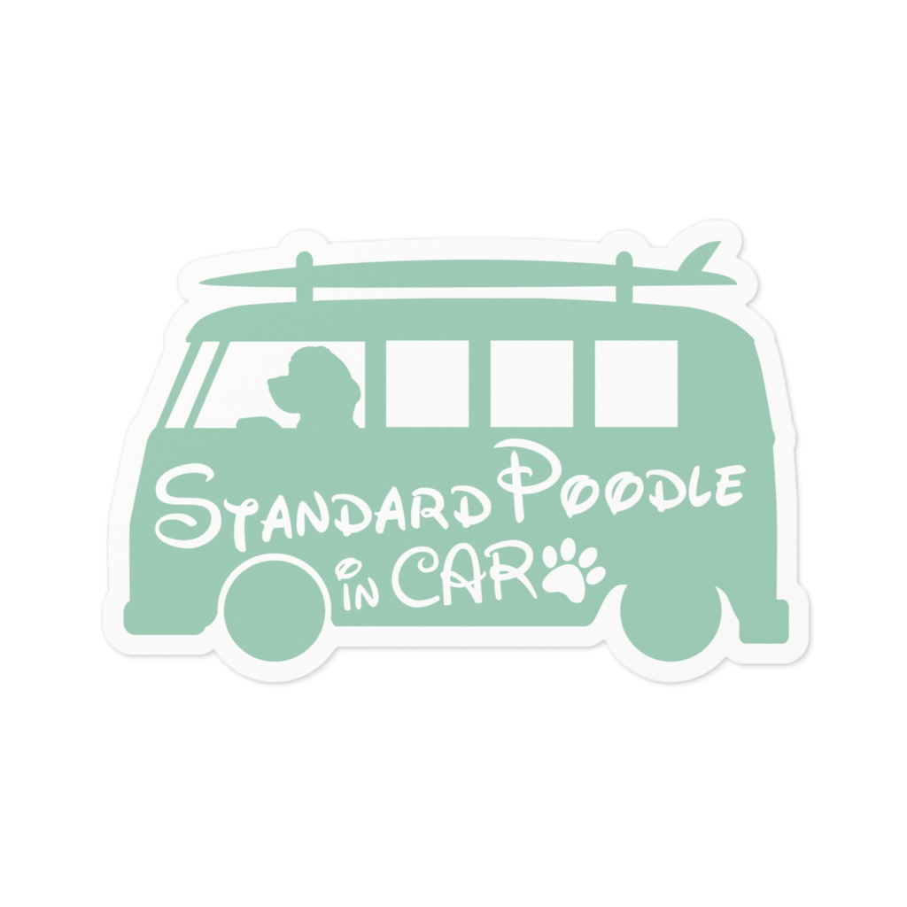【プリントステッカー】 Standard Poodle in CAR　スプレーグリーン