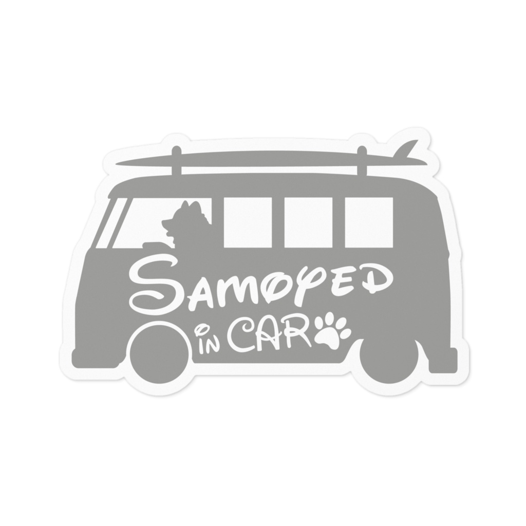 【プリントステッカー】 Samoyed in CAR アッシュグレー
