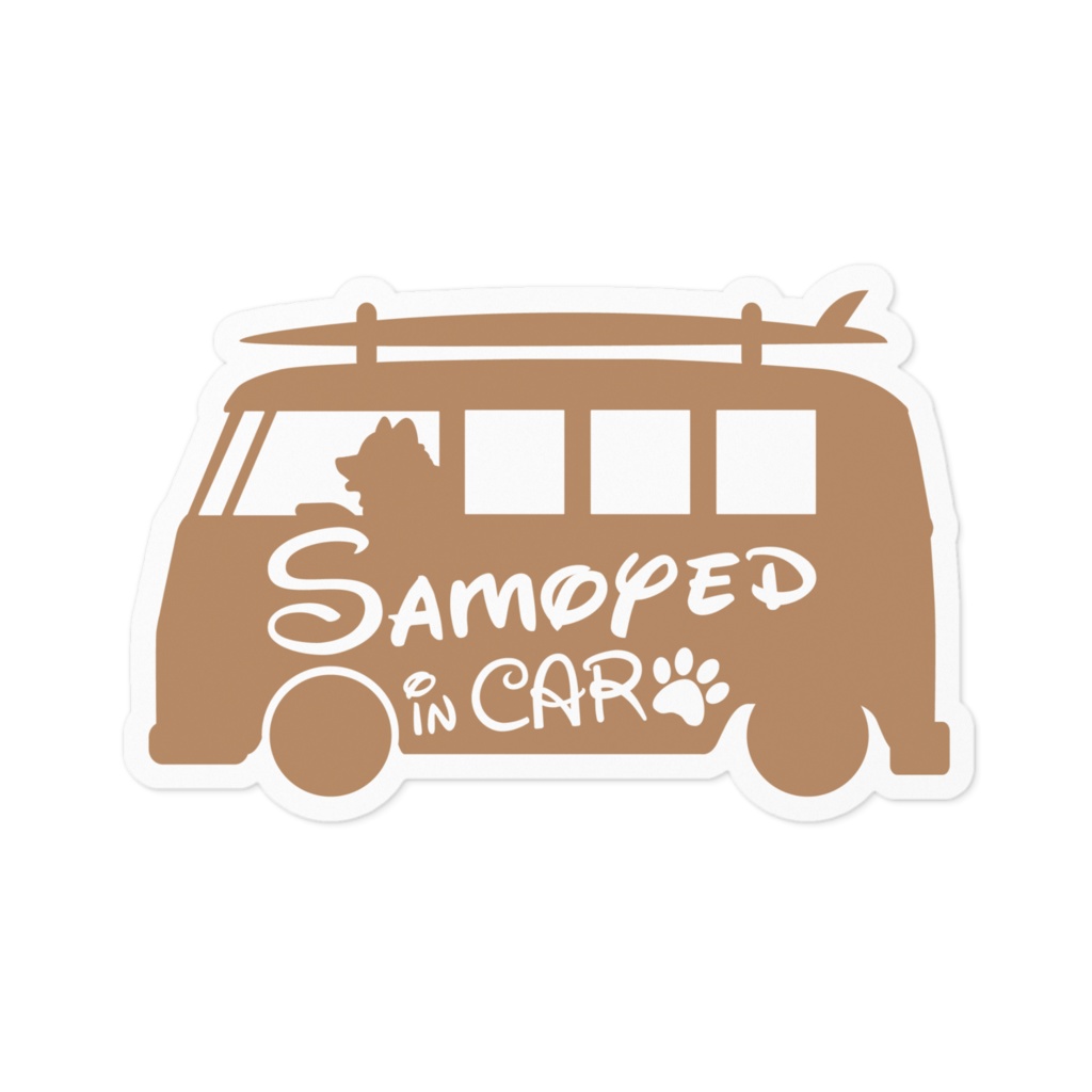 【プリントステッカー】 Samoyed in CAR　シナモンブラウン