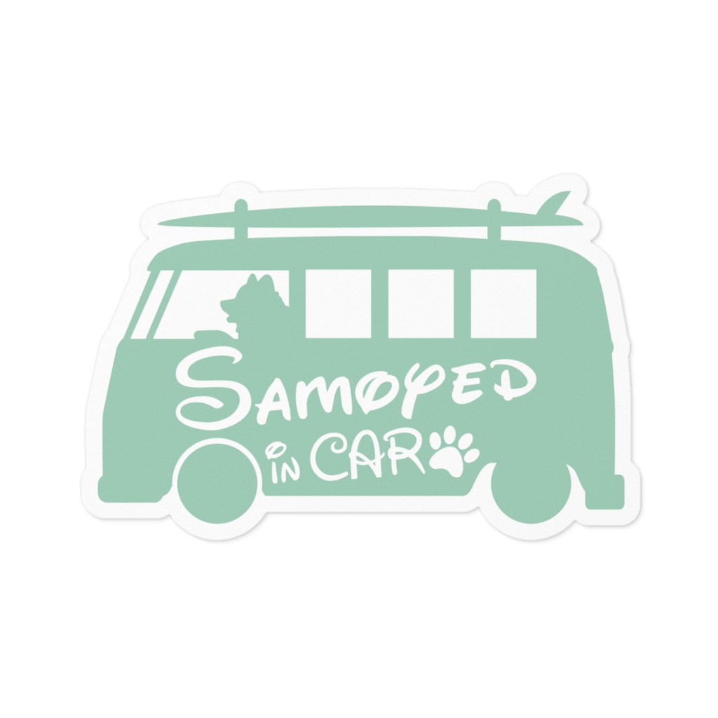 【プリントステッカー】 Samoyed in CAR　スプレーグリーン