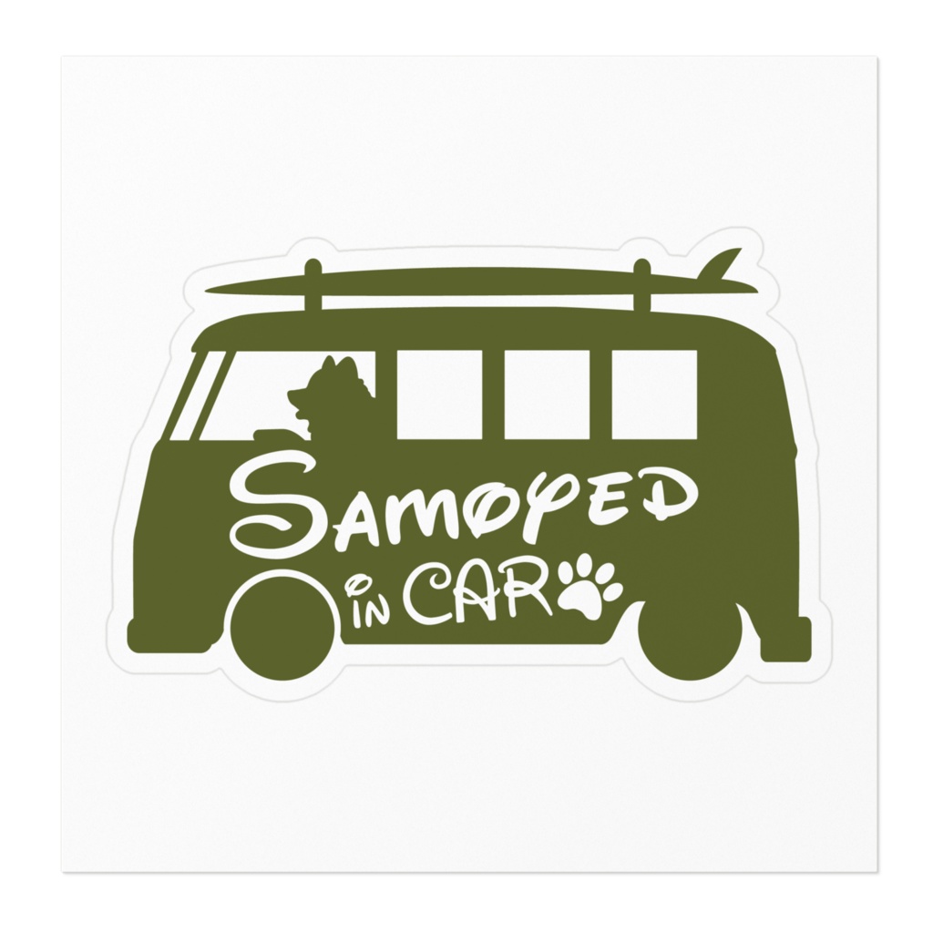 【プリントステッカー】 Samoyed in CAR オリーブグリーン
