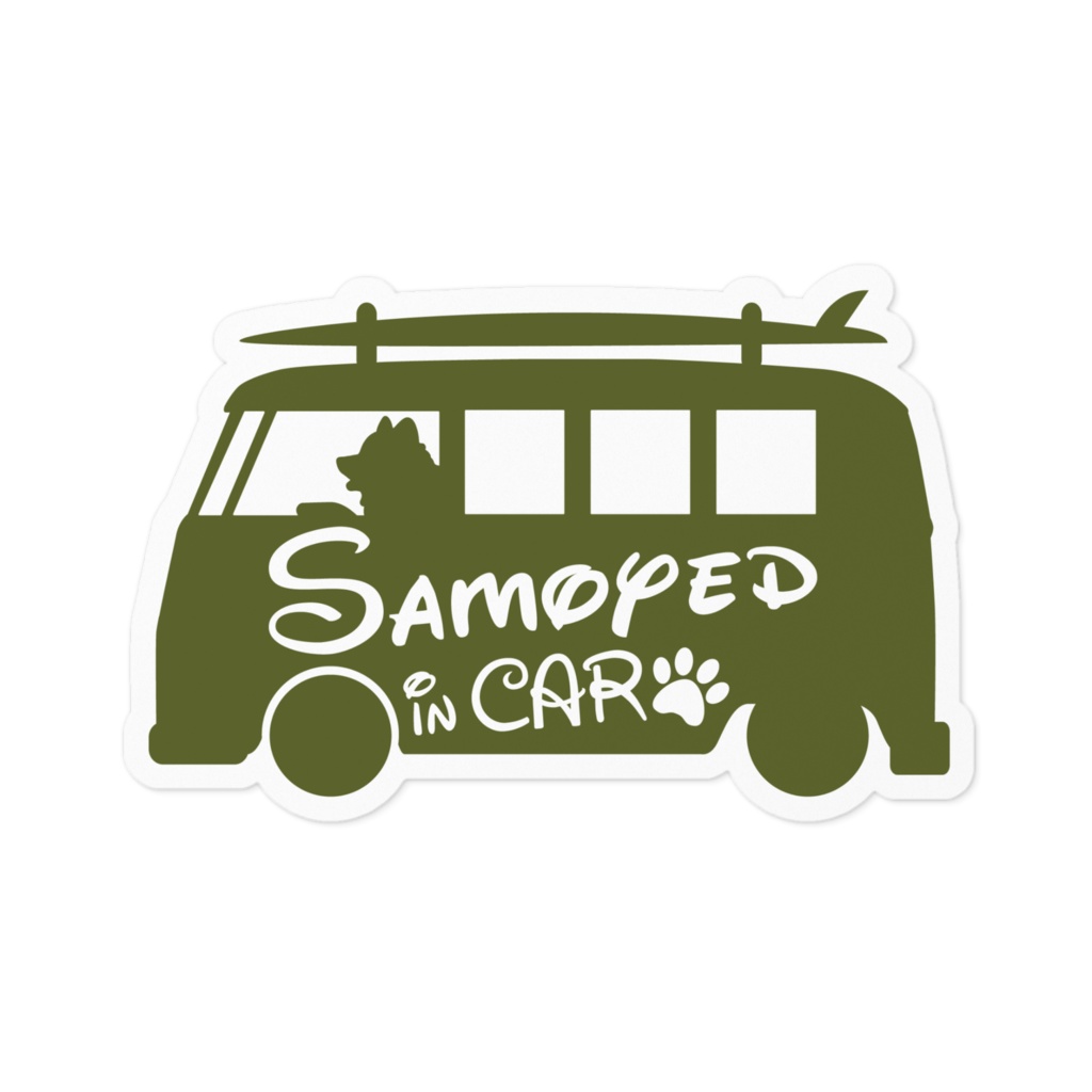 【プリントステッカー】 Samoyed in CAR オリーブグリーン