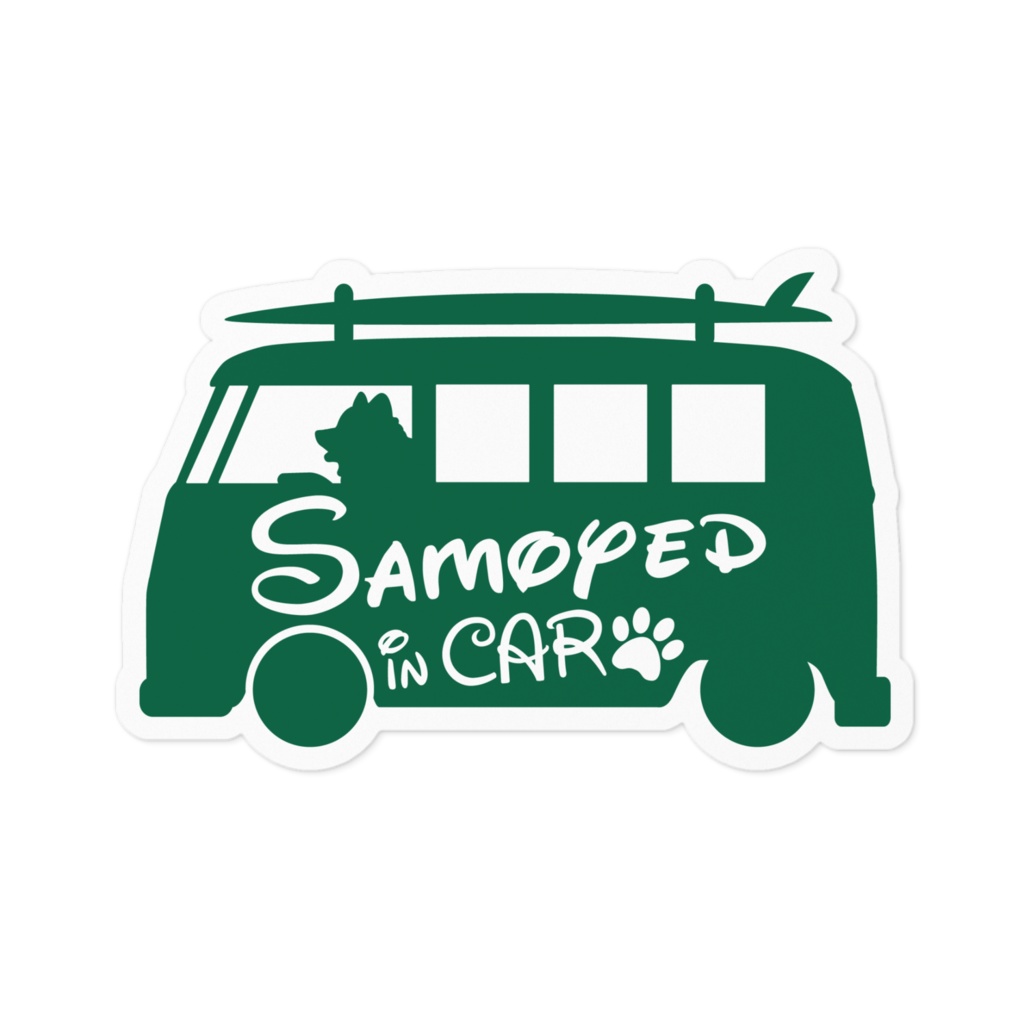【プリントステッカー】 Samoyed in CAR　ホーリーグリーン