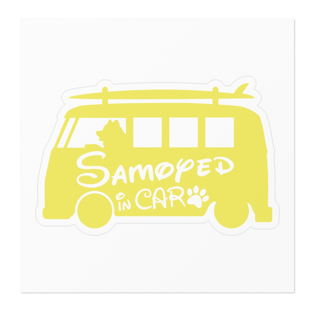 【プリントステッカー】 Samoyed in CAR ミモザイエロー
