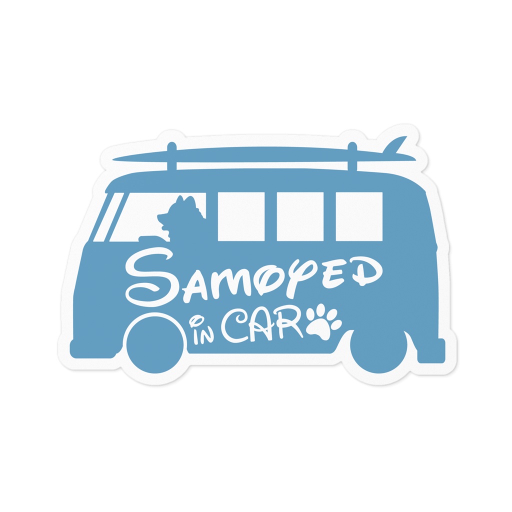 【プリントステッカー】 Samoyed in CAR　チョークブルー