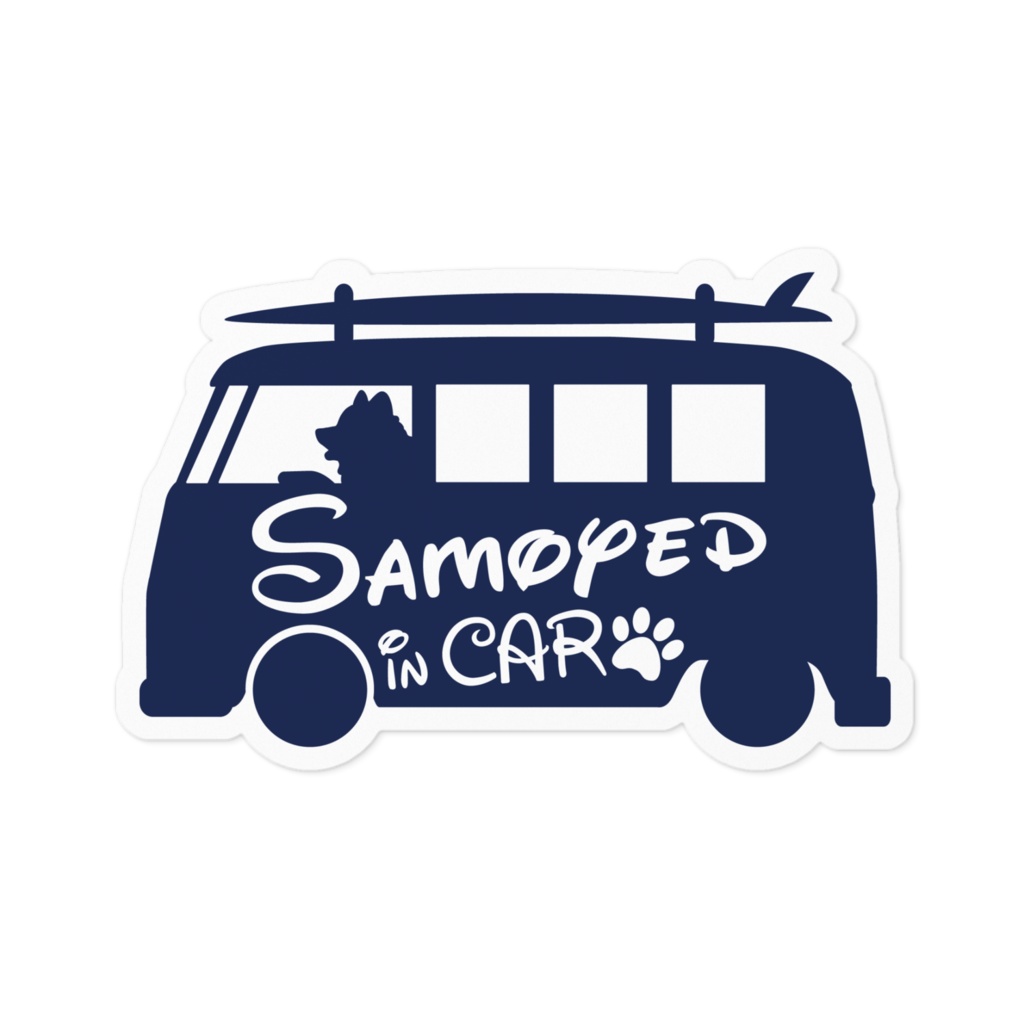 【プリントステッカー】 Samoyed in CAR　ミッドナイトブルー