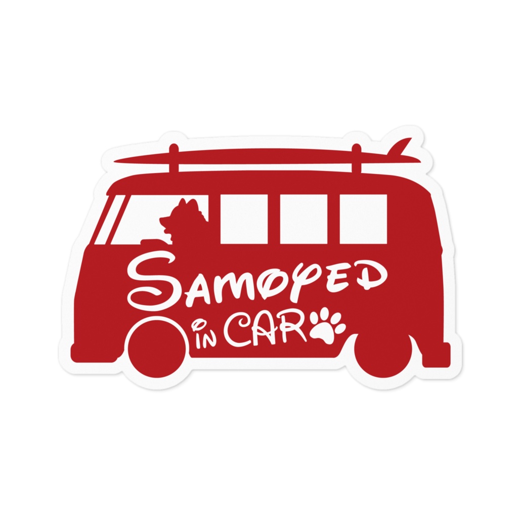 【プリントステッカー】 Samoyed in CAR　クイーンレッド