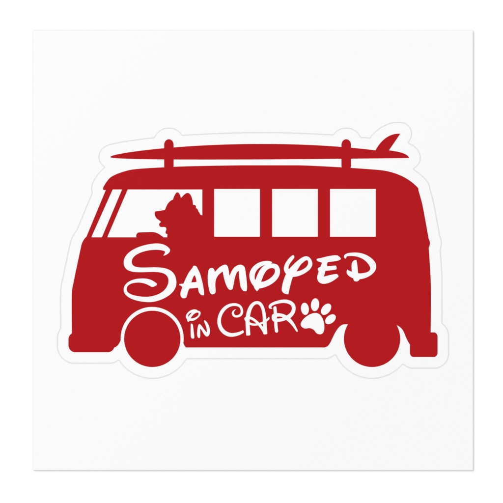 【プリントステッカー】 Samoyed in CAR クイーンレッド