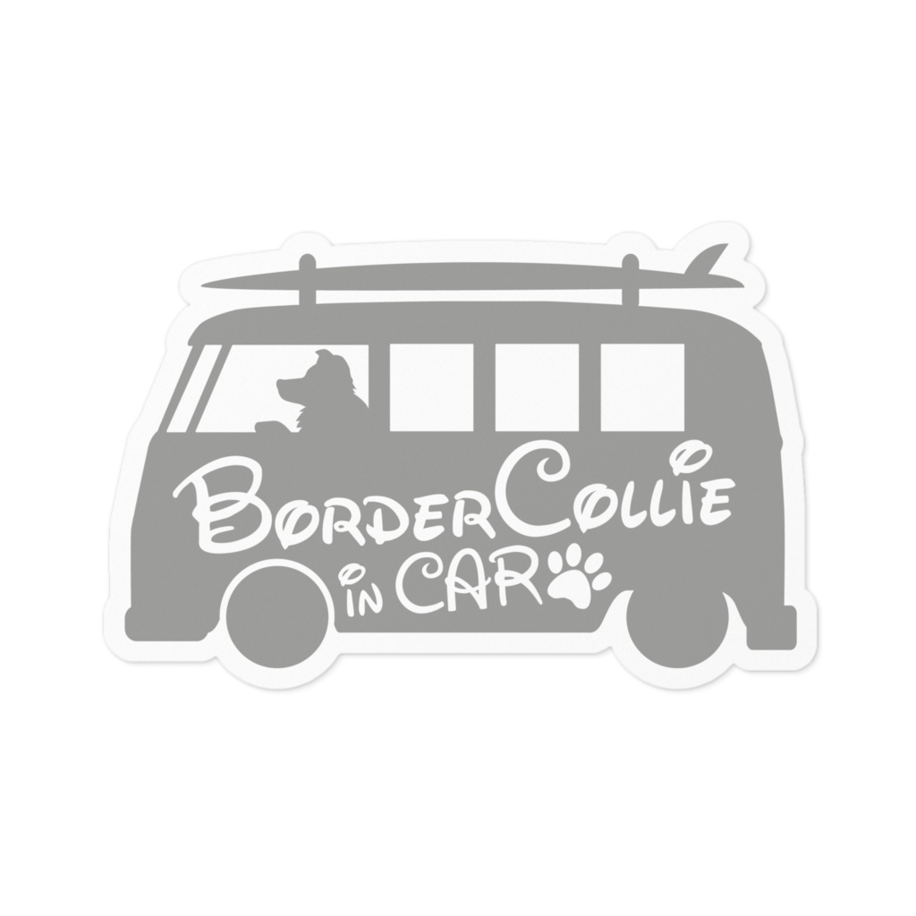 【プリントステッカー】 Border Collie in CAR　アッシュグレー