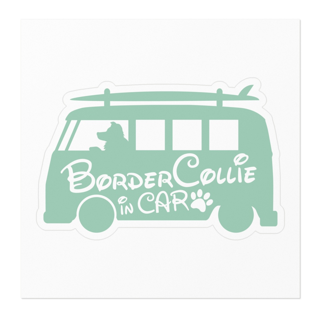 【プリントステッカー】 Border Collie in CAR スプレーグリーン