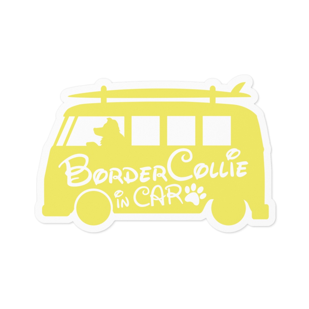 【プリントステッカー】 Border Collie in CAR ミモザイエロー