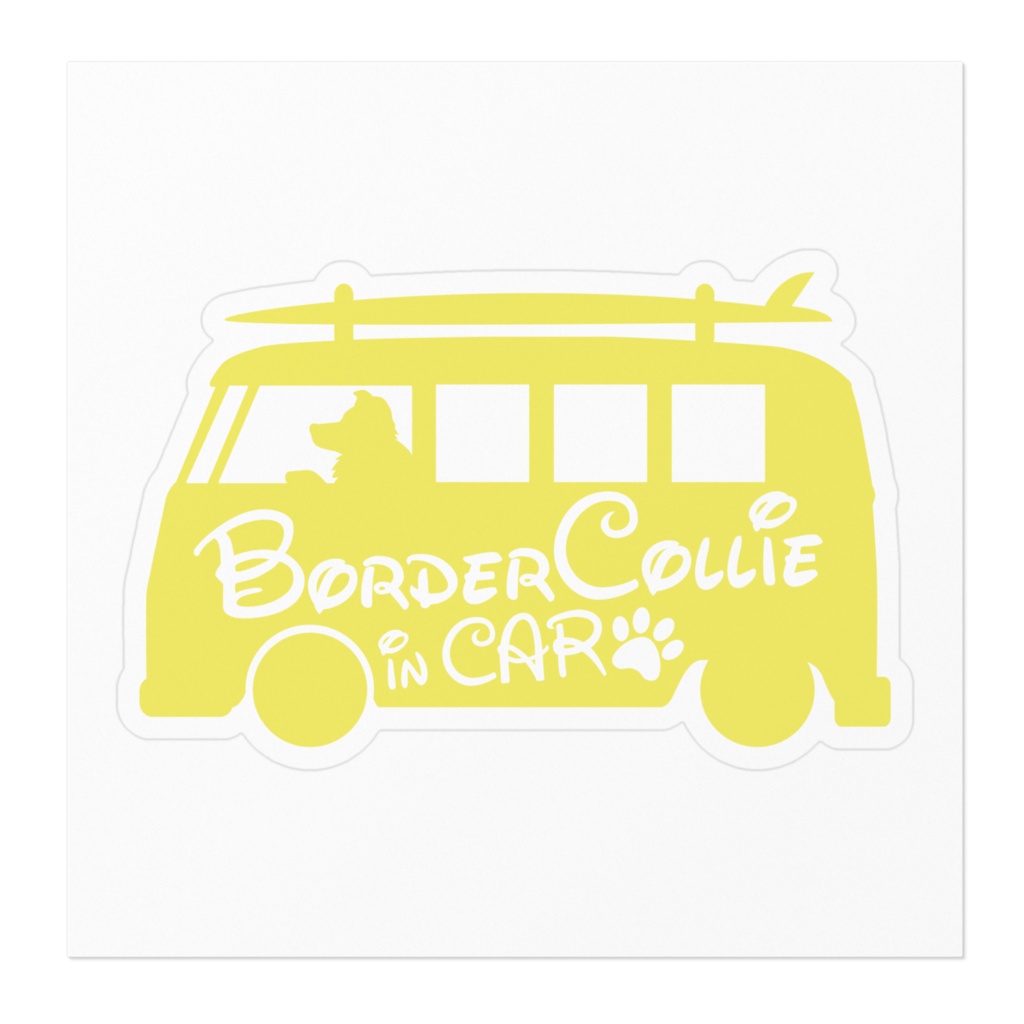 【プリントステッカー】 Border Collie in CAR ミモザイエロー