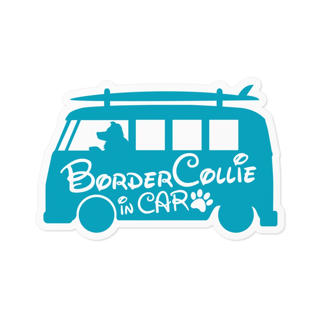【プリントステッカー】 Border Collie in CAR ターコイズブルー