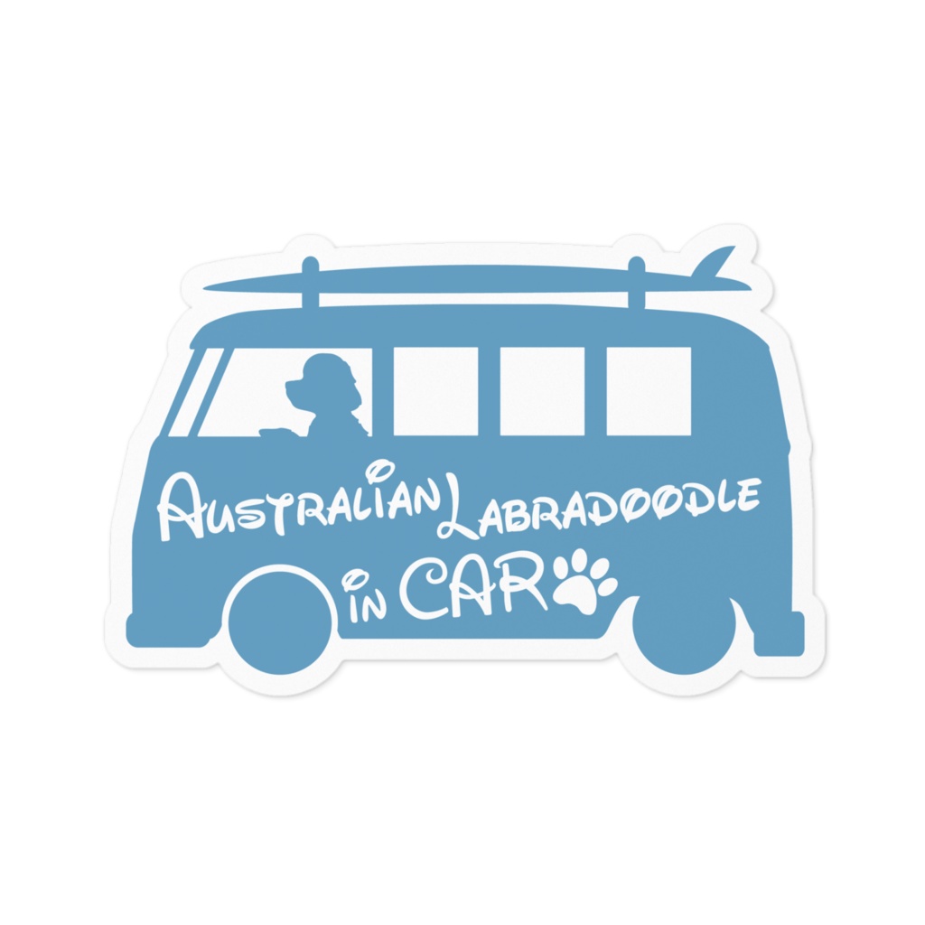【プリントステッカー】Australian Labradoodle IN CAR　チョークブルー