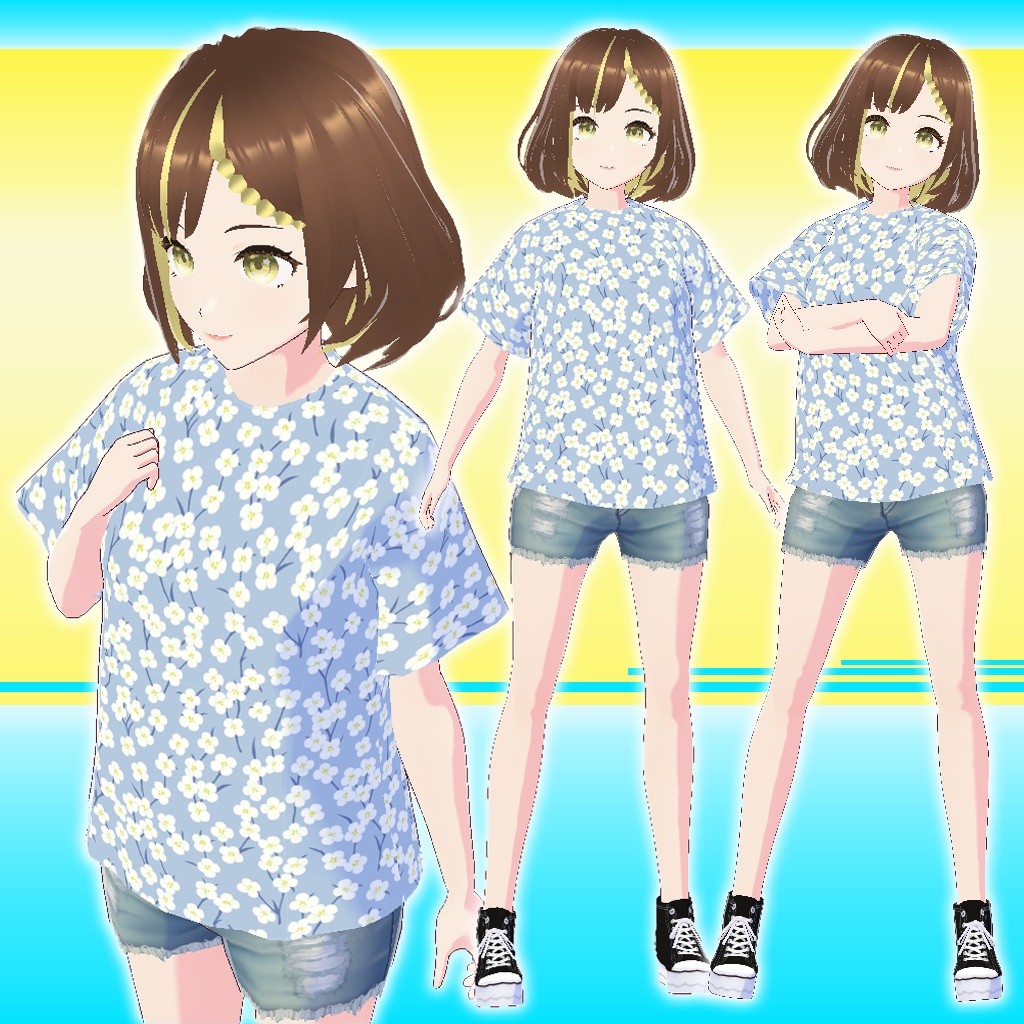【無料2枚セット】Vroid 3D キャラクター 用 Tシャツ 女の子 アバター 向け
