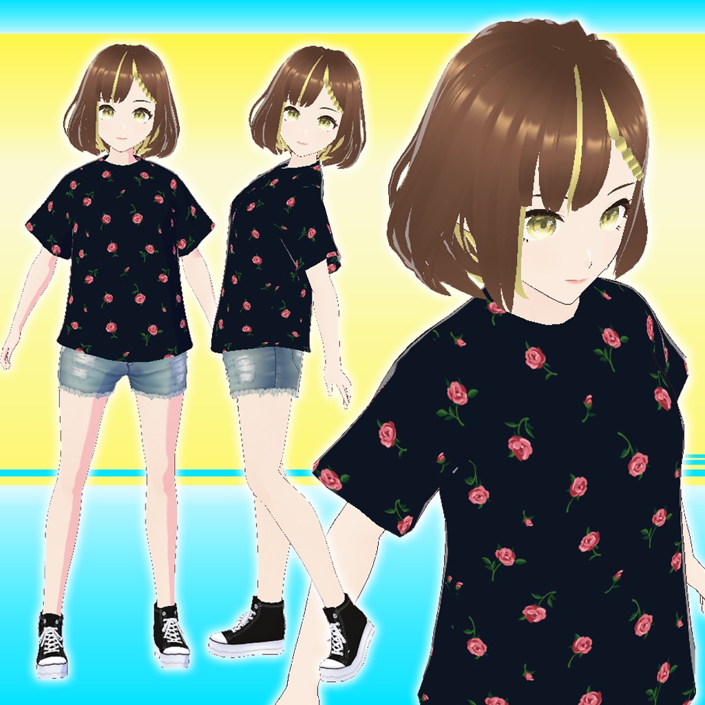 【無料2枚セット】Vroid 3D キャラクター 用 Tシャツ 女の子 アバター 向け