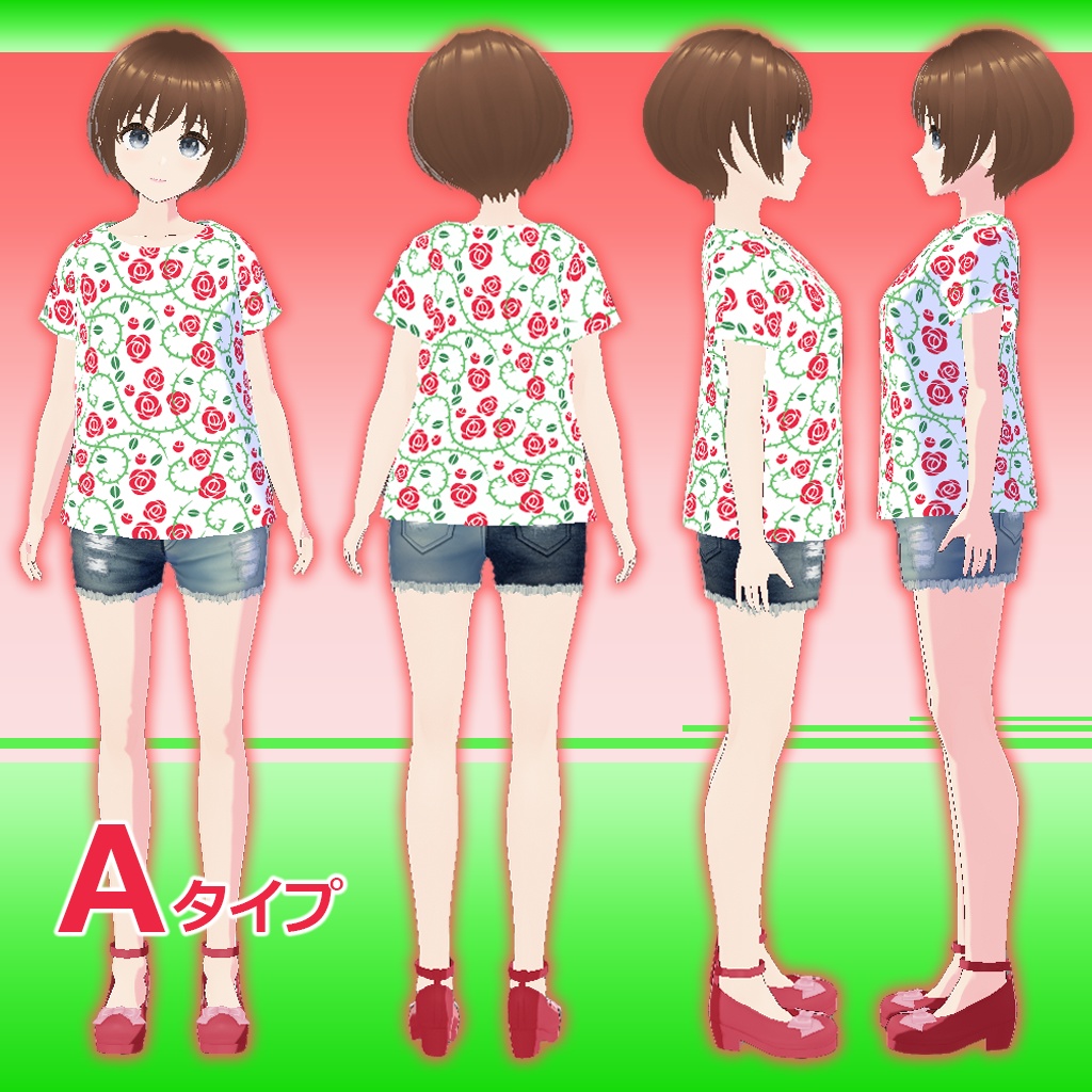 【Rose1.1Tシャツ】Vroid3Dキャラ用(A~Dタイプ)