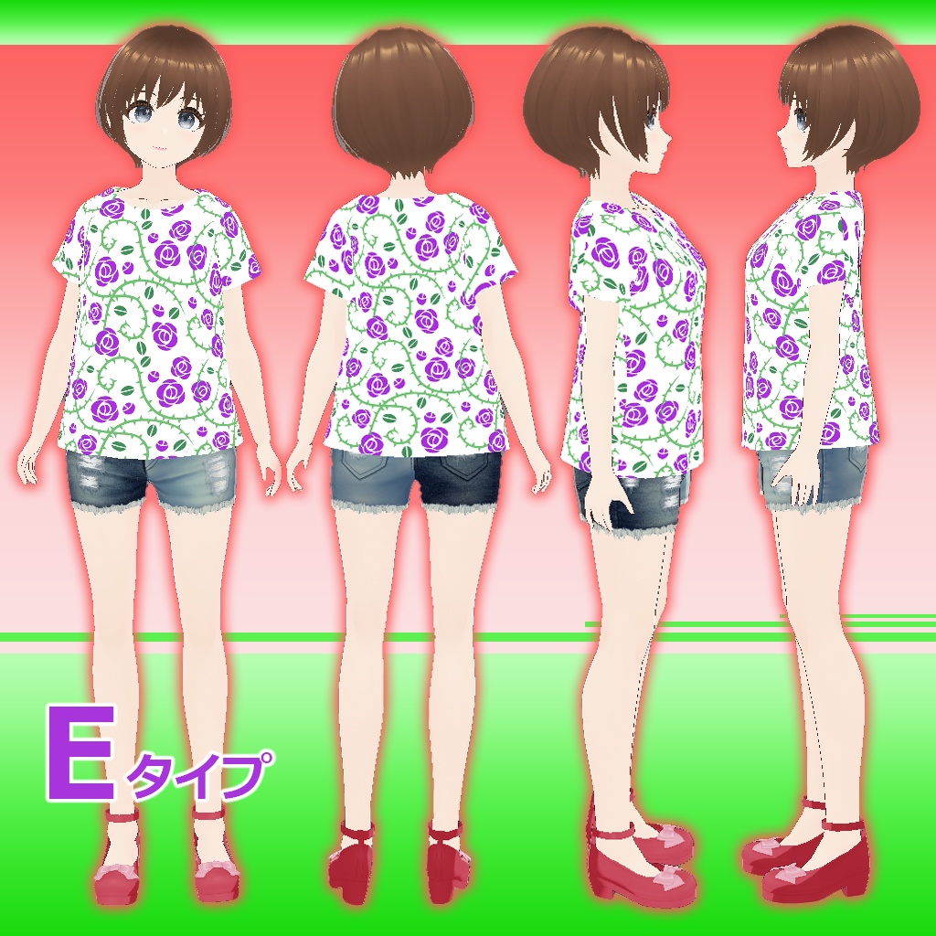 【Rose1.1Tシャツ】Vroid3Dキャラ用(E~Hタイプ)