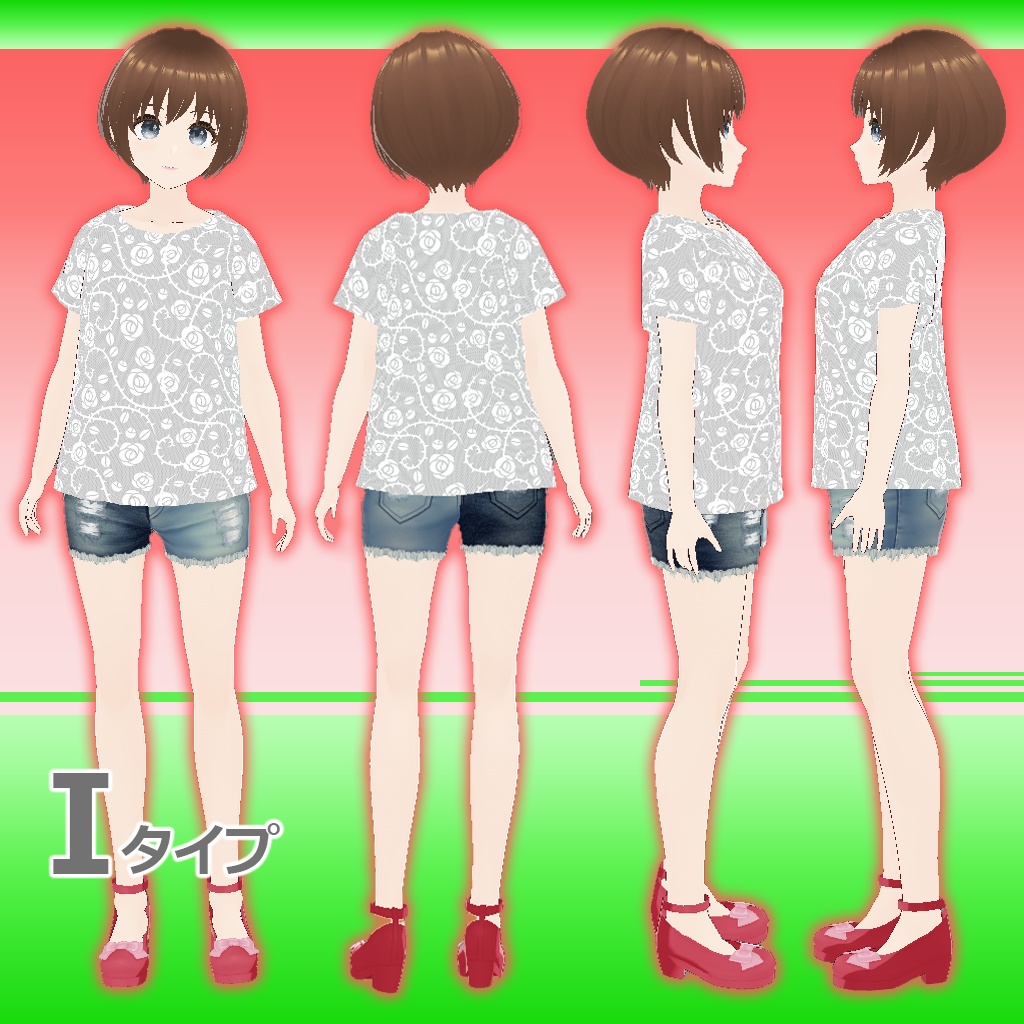 【Rose1.1Tシャツ】Vroid3Dキャラ用(I~Lタイプ)