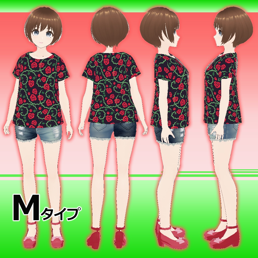 【Rose1.1Tシャツ】Vroid3Dキャラ用(M~Pタイプ)
