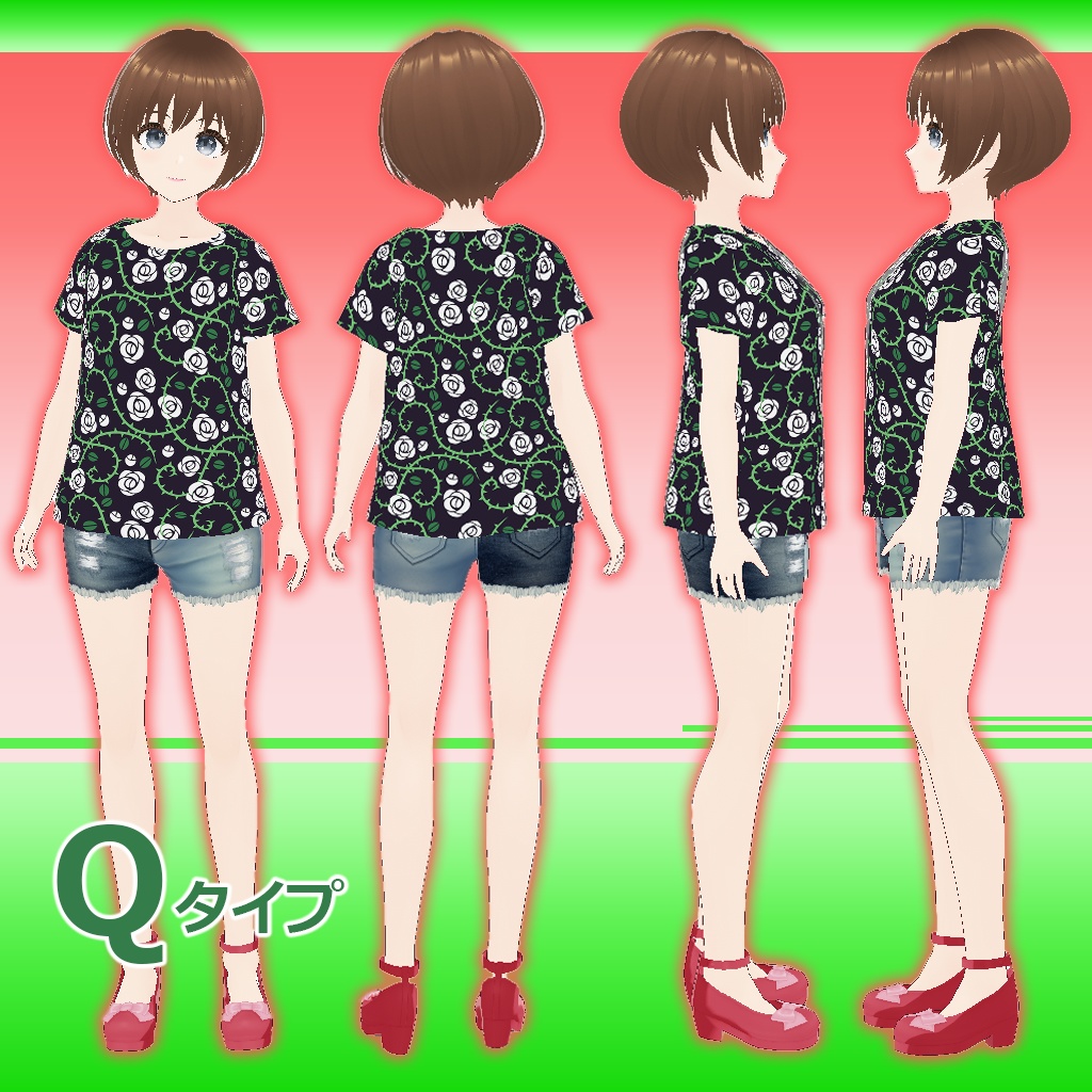 【Rose1.1Tシャツ】Vroid3Dキャラ用(Q~Tタイプ)
