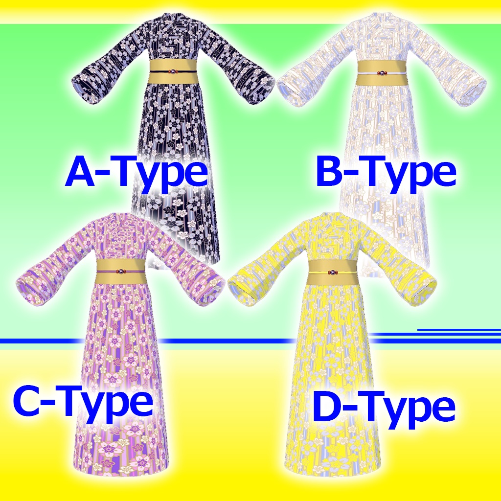 【商用OK】Vroid3Dキャラ用 浴衣(A~Dタイプ)