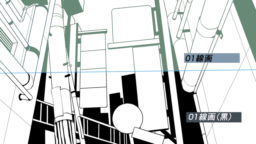 【背景素材01】線画色差分2種+雰囲気カラー2種 全4種