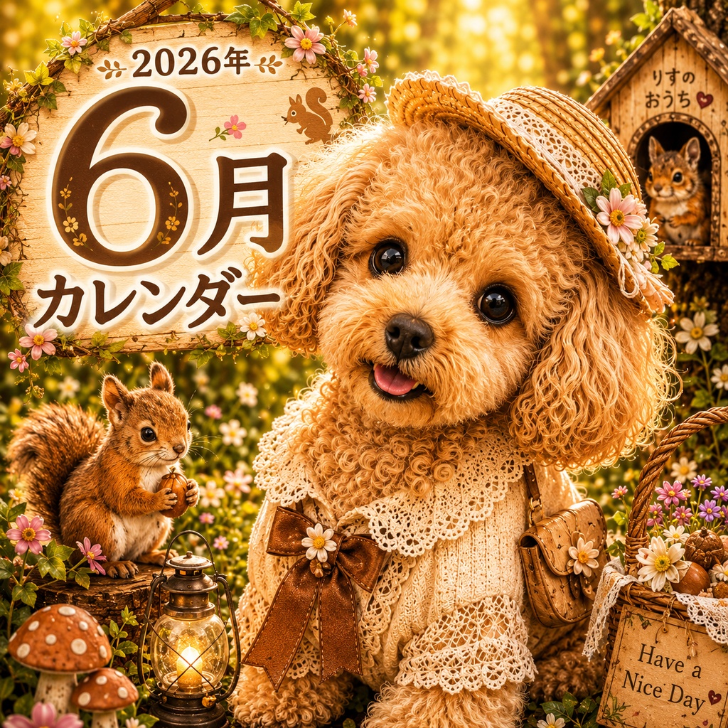 2026年6月 トイプードル待受カレンダー