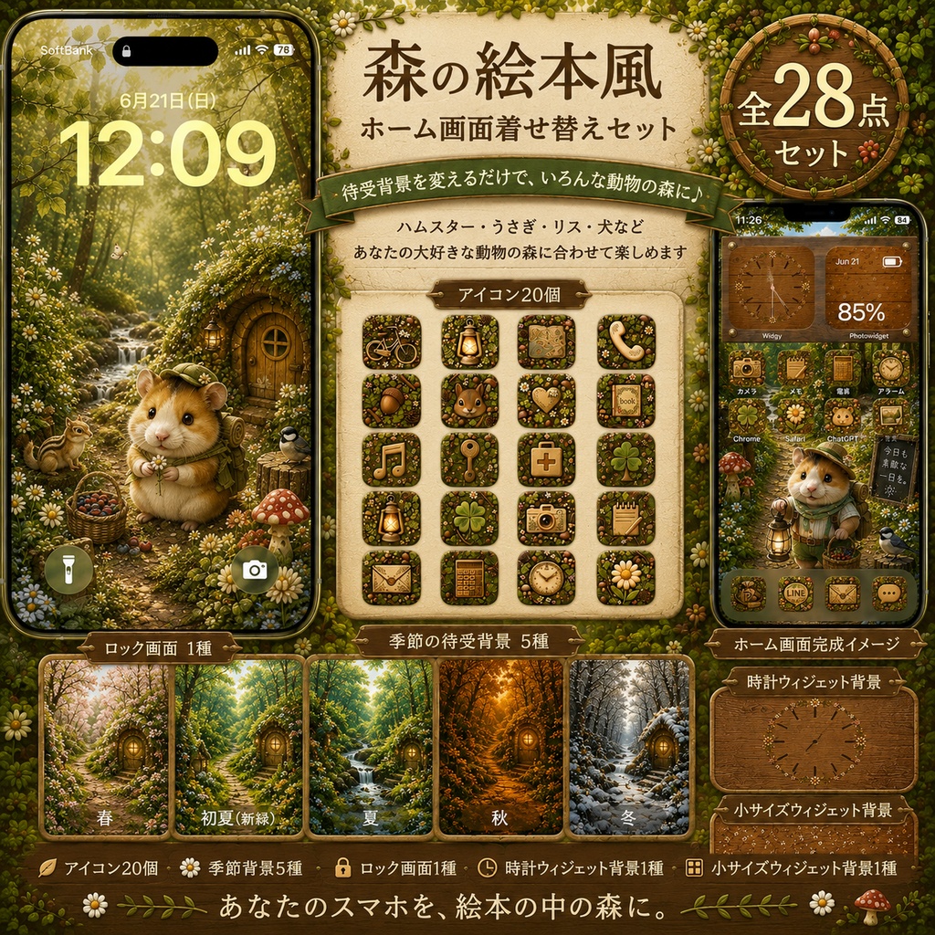    癒しの森のホーム画面セット【全28種】